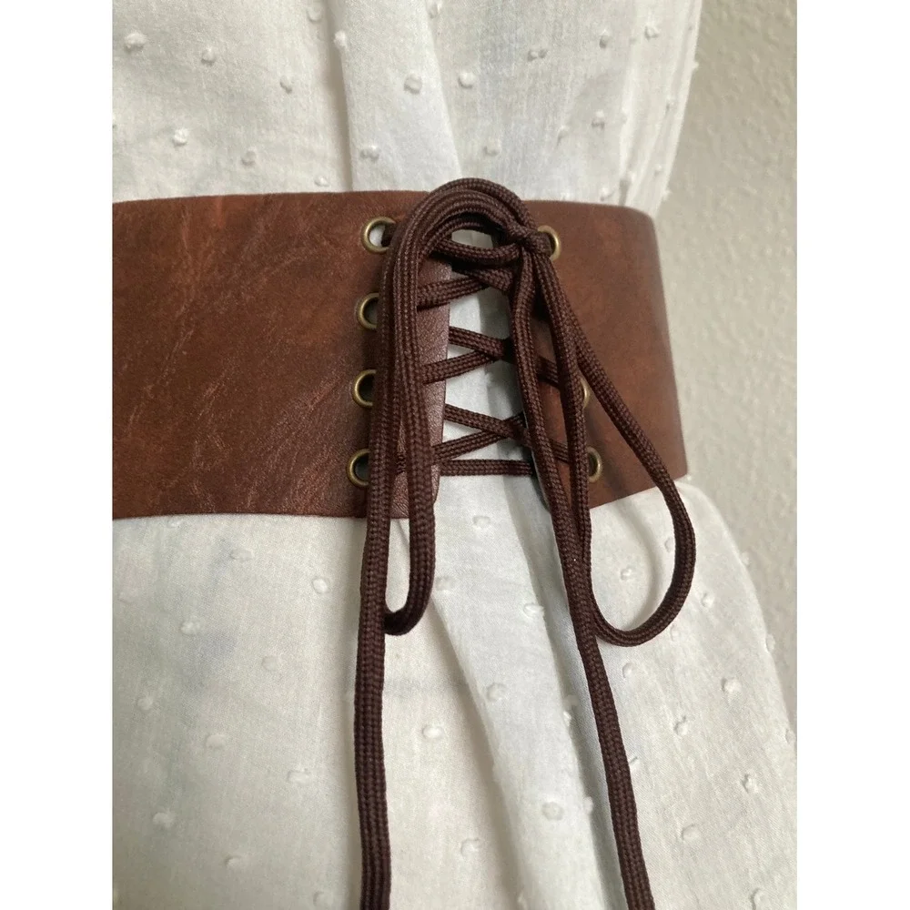 Brown Wide Waist Corset Lace Up Faux Leather Belt Statement Ren Faire Size M/L